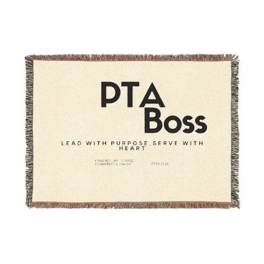 PTA Boss Woven Blanket — Cozy School Leader Throw with "Lead With Purpose, Serve With Heart"